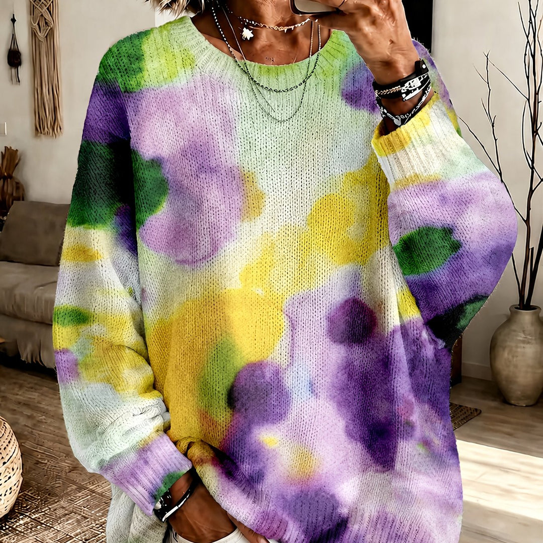 Giselle™ | Maglione a Collo Rotondo con Stampa Tie-Dye Floreale