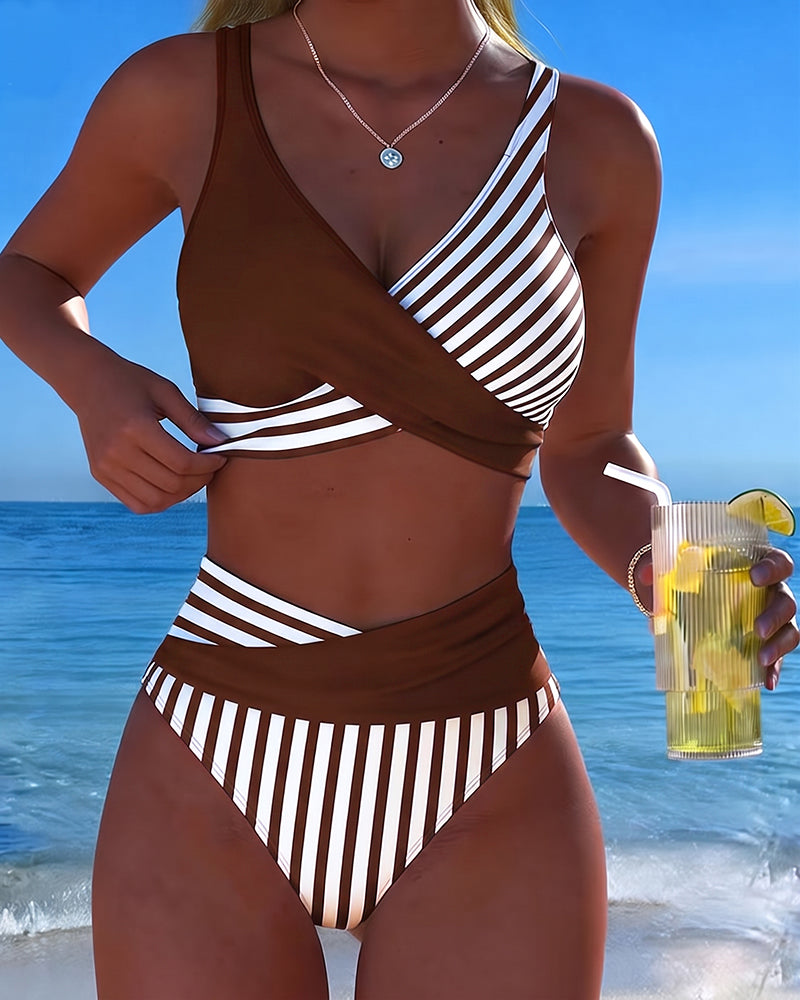 EVA™ | Bikini Incrociato a Righe Stampato