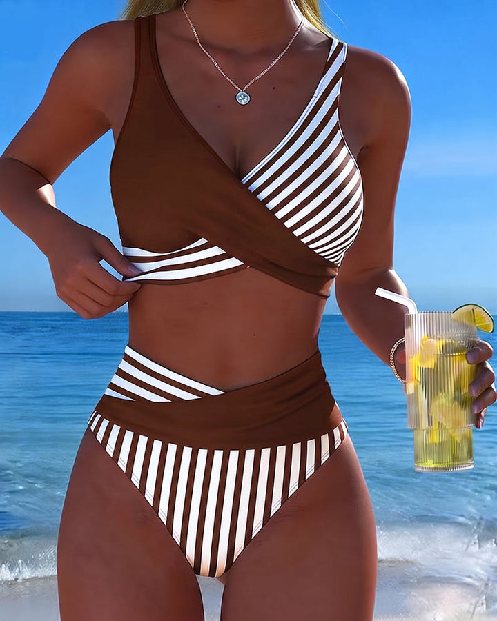 EVA™ | Bikini Incrociato a Righe Stampato