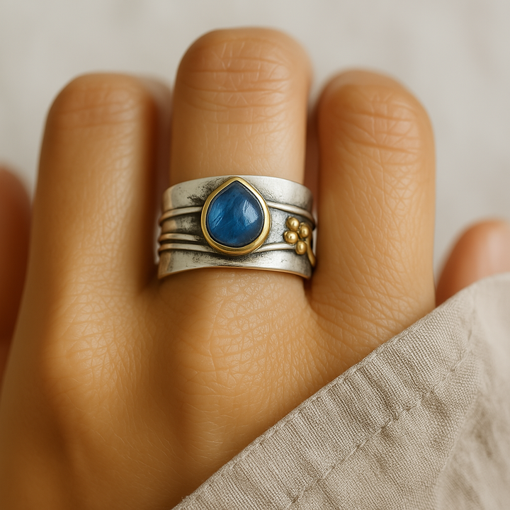 Anello Vintage Smeraldo Blu Placcato Argento