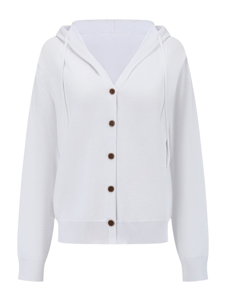 Chiara | Cardigan Bianco con Cappuccio e Chiusura a Bottoni