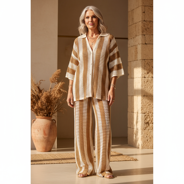 Zenaida™ | Set Crochet Strisce Kimono e Pantaloni
