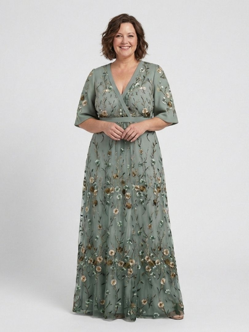 Evadne | Abito maxi floreale con scollatura a V e maniche corte
