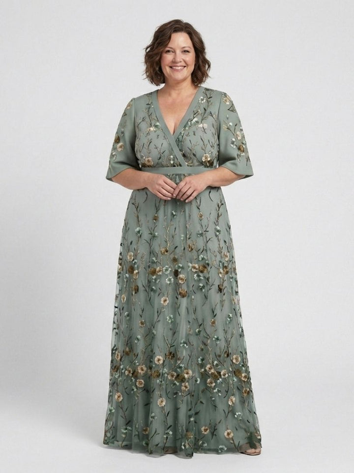 Evadne | Abito maxi floreale con scollatura a V e maniche corte