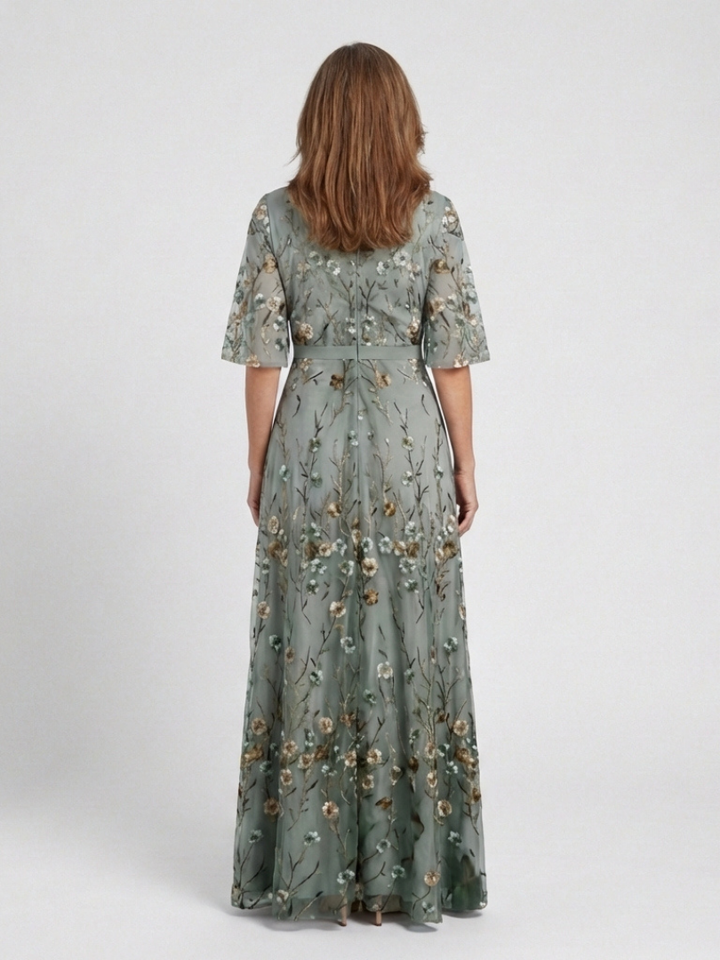 Evadne | Abito maxi floreale con scollatura a V e maniche corte