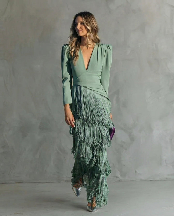 Clara | Abito elegante con maniche a frange