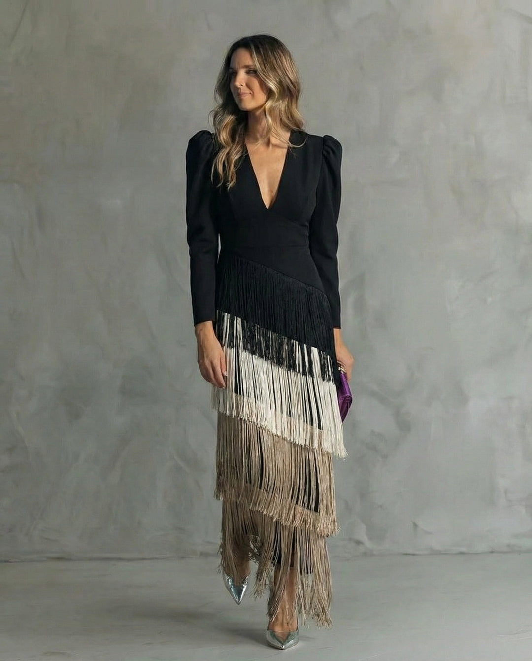 Clara | Abito elegante con maniche a frange