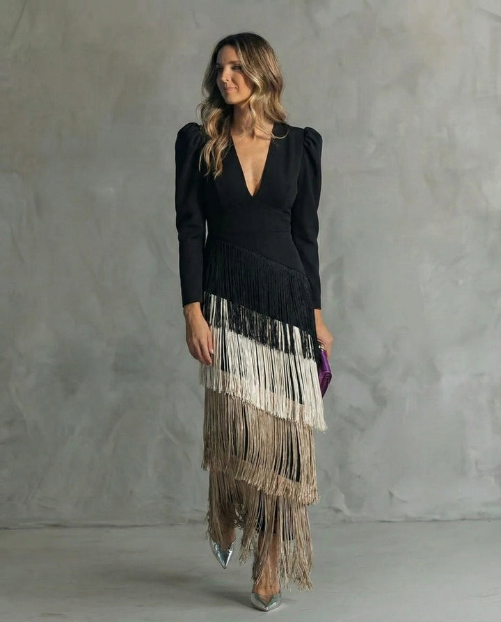 Clara | Abito elegante con maniche a frange