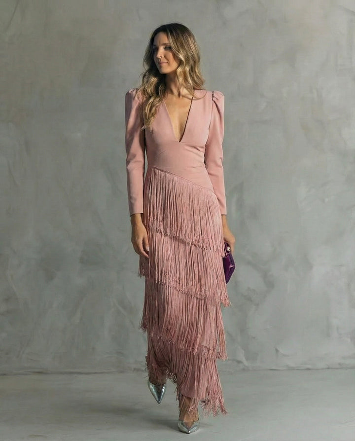 Clara | Abito elegante con maniche a frange