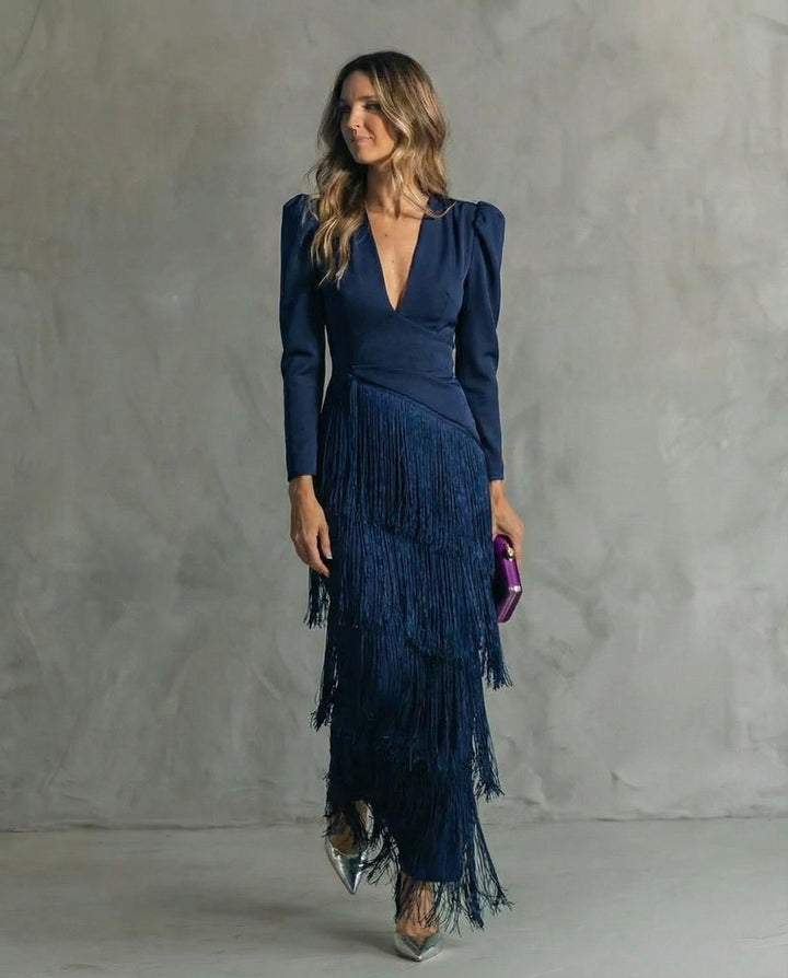 Clara | Abito elegante con maniche a frange