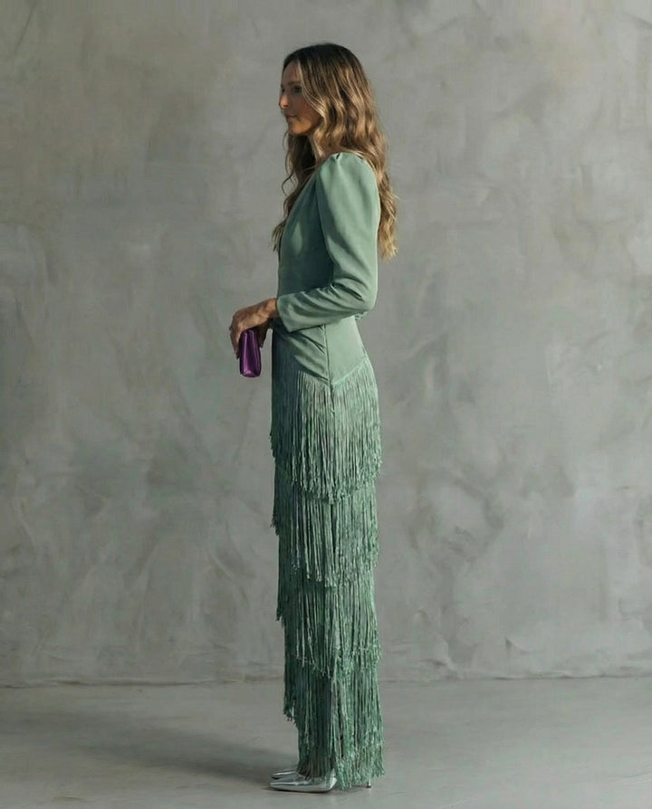 Clara | Abito elegante con maniche a frange