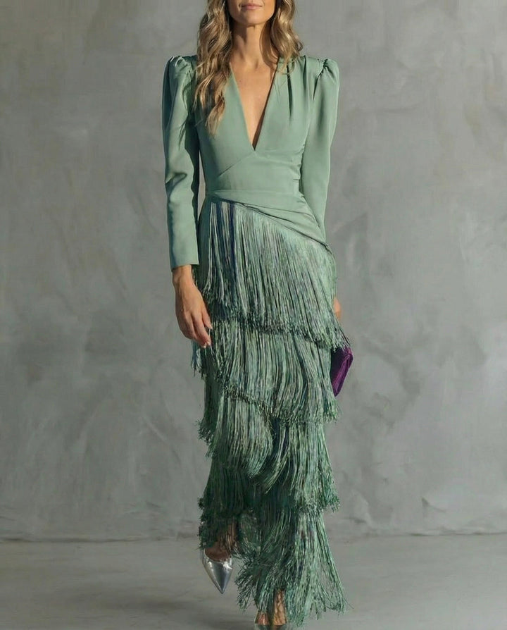 Clara | Abito elegante con maniche a frange