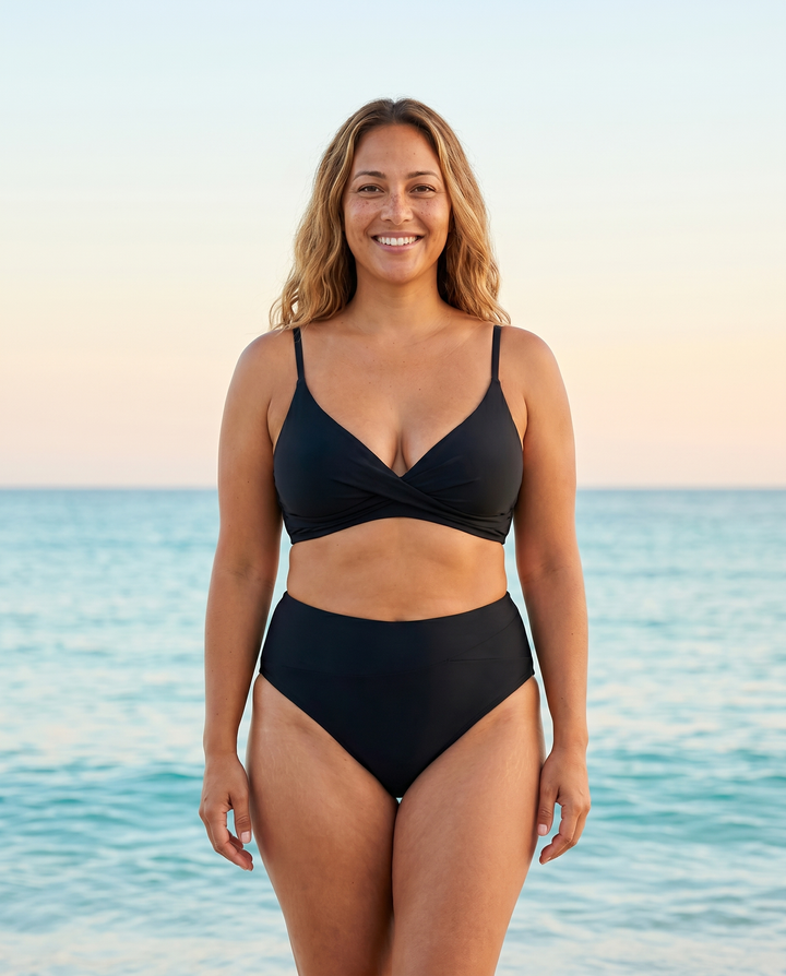 Set di Bikini a Vita Alta Arricciato e Sostenitivo