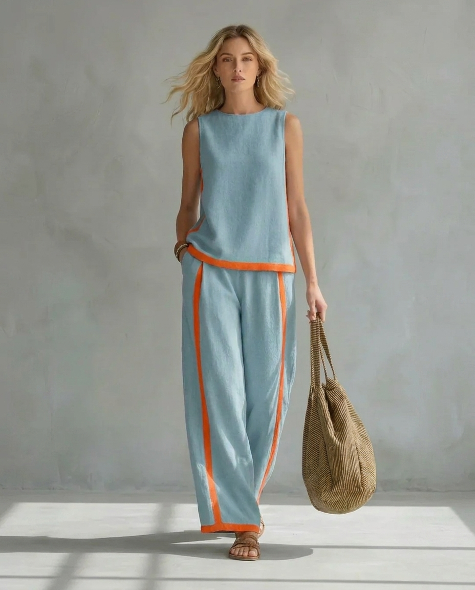 Ursula - Set Elegante e Casual di Gilet e Pantaloni con Finiture Bicolore