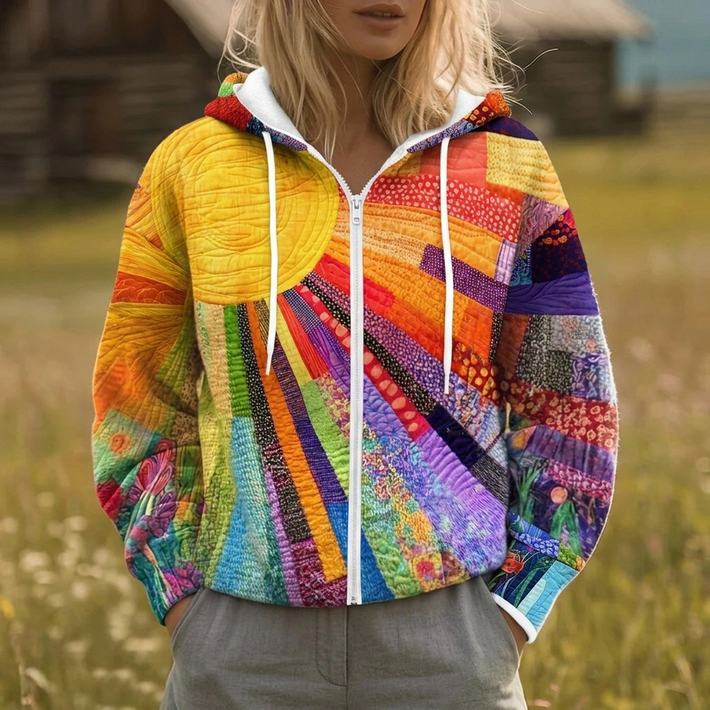 Dawnray™ | Giacca con Cappuccio e Zip Stampa Sunburst