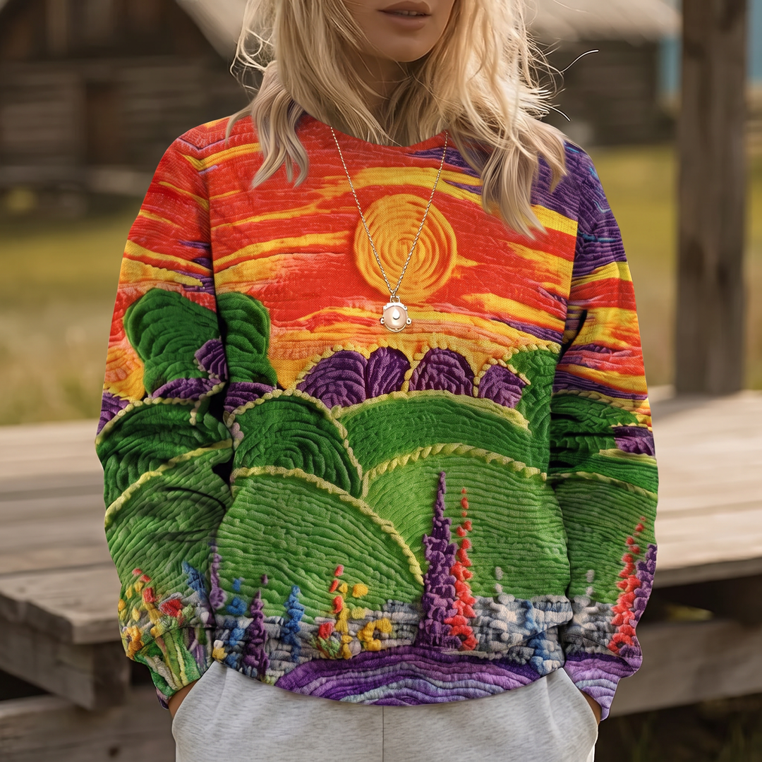 Paisley™ | Maglione Relaxed-Fit con Stampa Paesaggio Sunburst