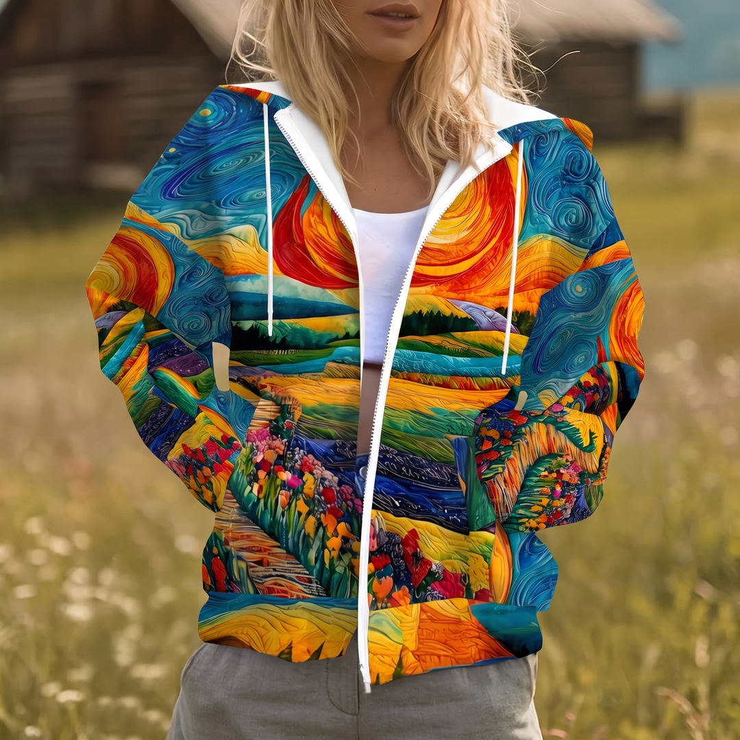 Painted™ | Felpa con cappuccio a zip completa Stampa Sunburst