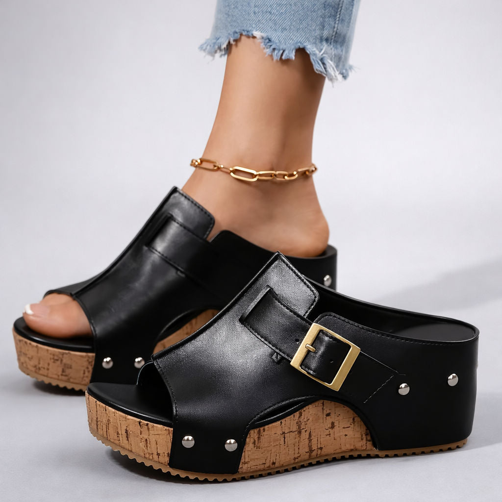 CASSIA™ | Sandali con zeppa in pelle
