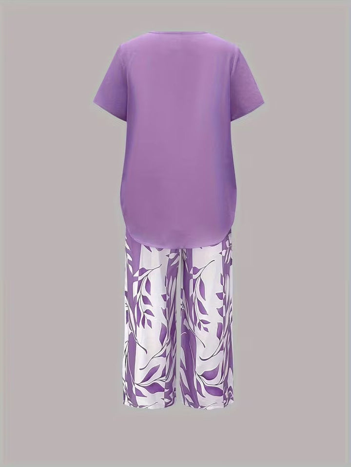 Avy™ | Completo casual a due pezzi con stampa di foglie