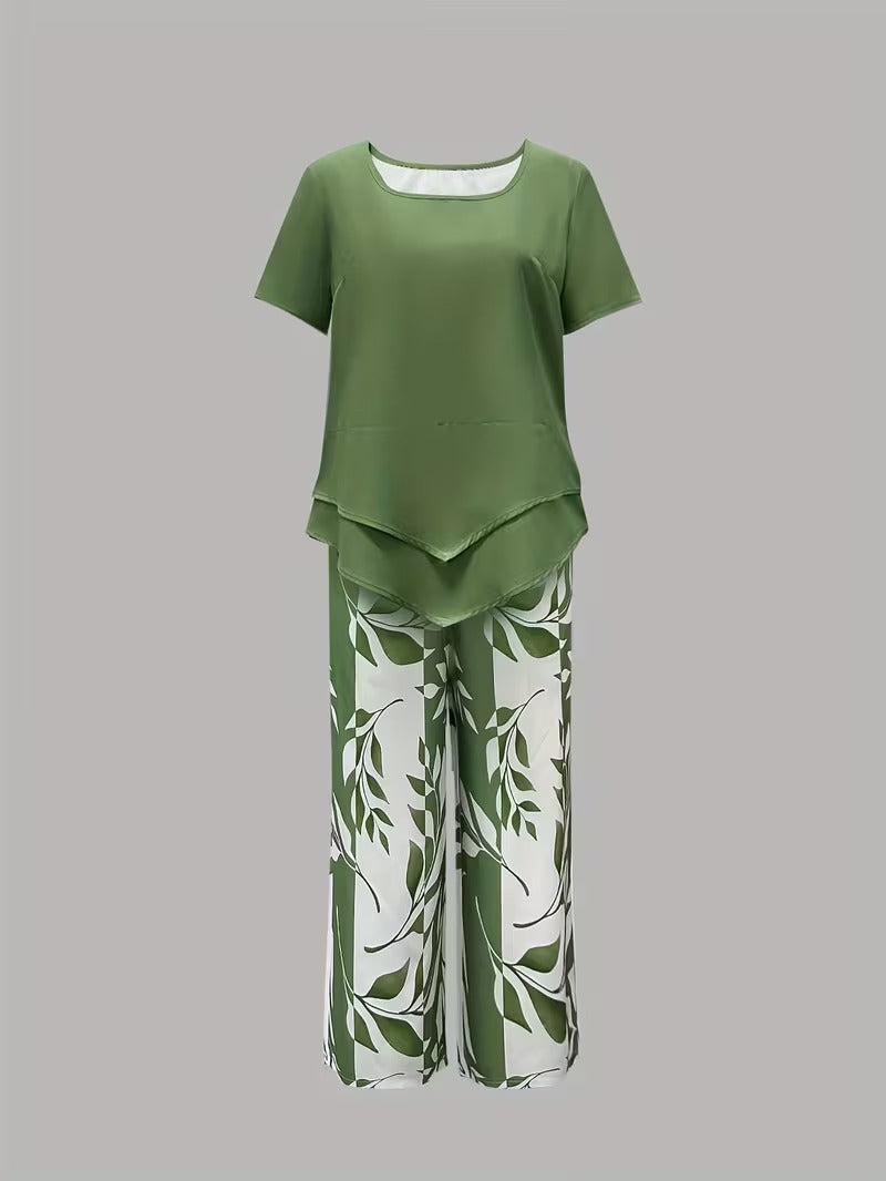 Avy™ | Completo casual a due pezzi con stampa di foglie