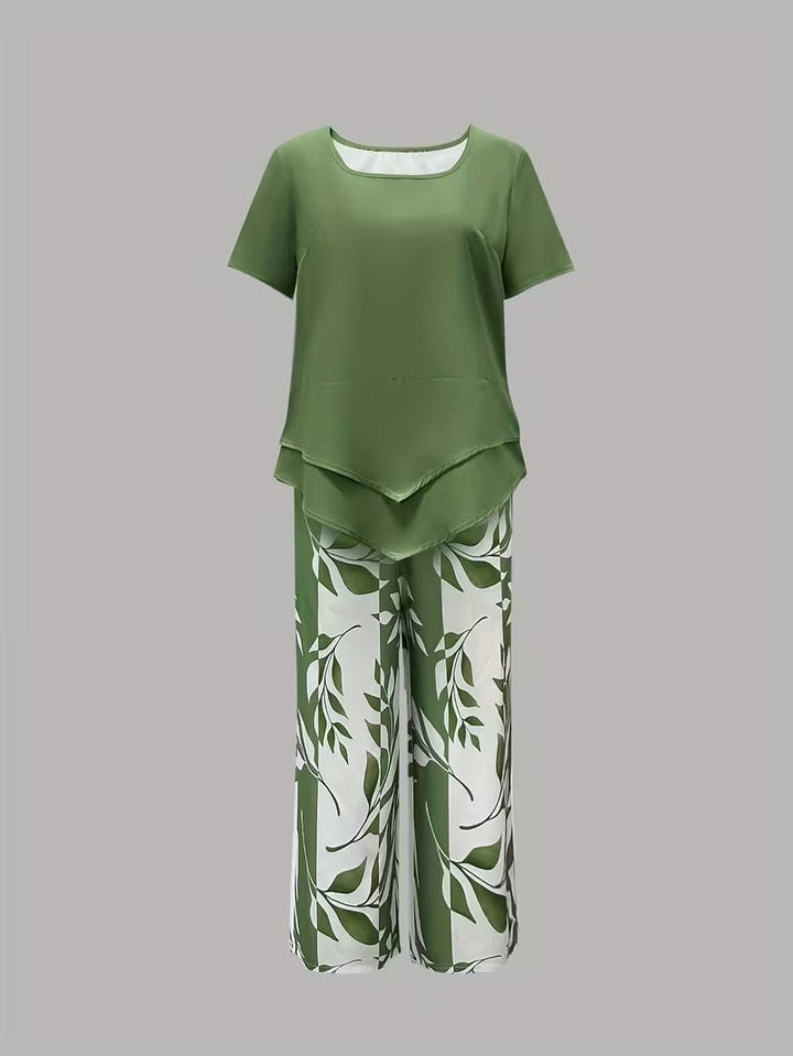 Avy™ | Completo casual a due pezzi con stampa di foglie