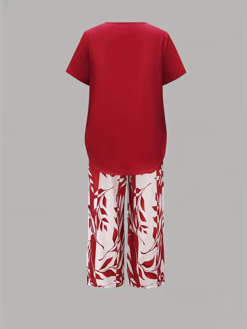 Avy™ | Completo casual a due pezzi con stampa di foglie
