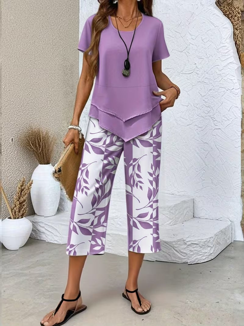 Avy™ | Completo casual a due pezzi con stampa di foglie