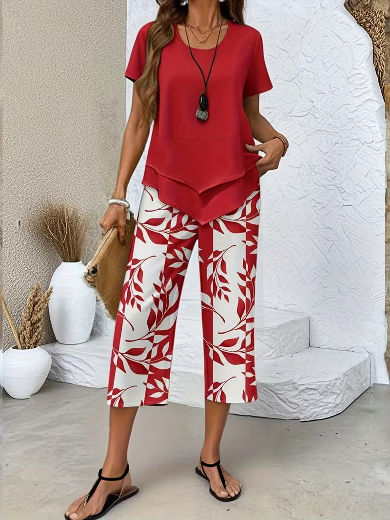 Avy™ | Completo casual a due pezzi con stampa di foglie