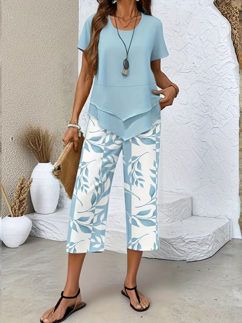 Avy™ | Completo casual a due pezzi con stampa di foglie