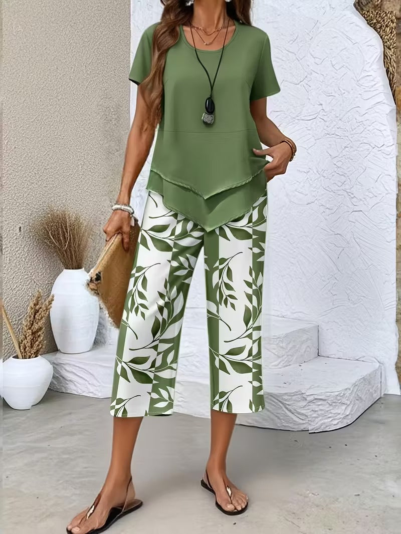 Avy™ | Completo casual a due pezzi con stampa di foglie