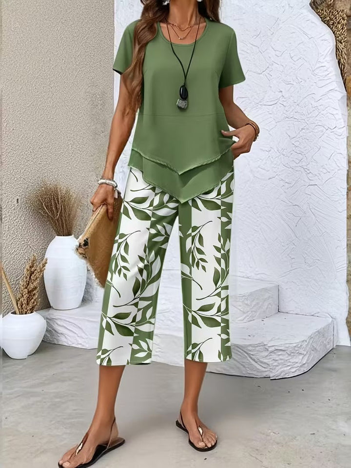 Avy™ | Completo casual a due pezzi con stampa di foglie