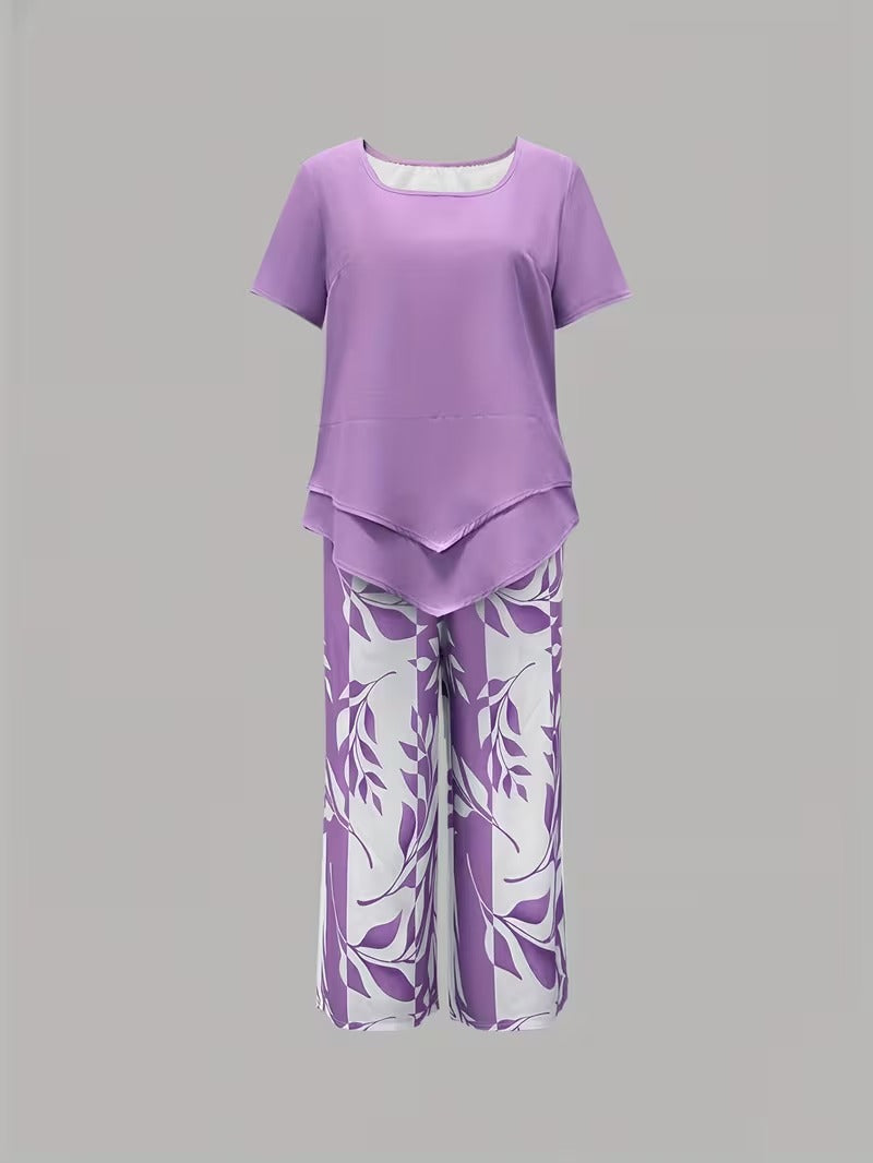 Avy™ | Completo casual a due pezzi con stampa di foglie