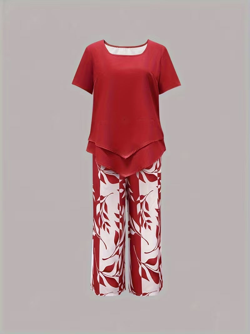 Avy™ | Completo casual a due pezzi con stampa di foglie