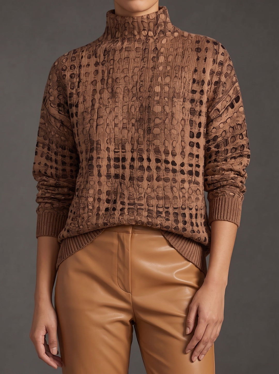 Marnie™ | Maglione Collo Alto a Nido d'Api Castano