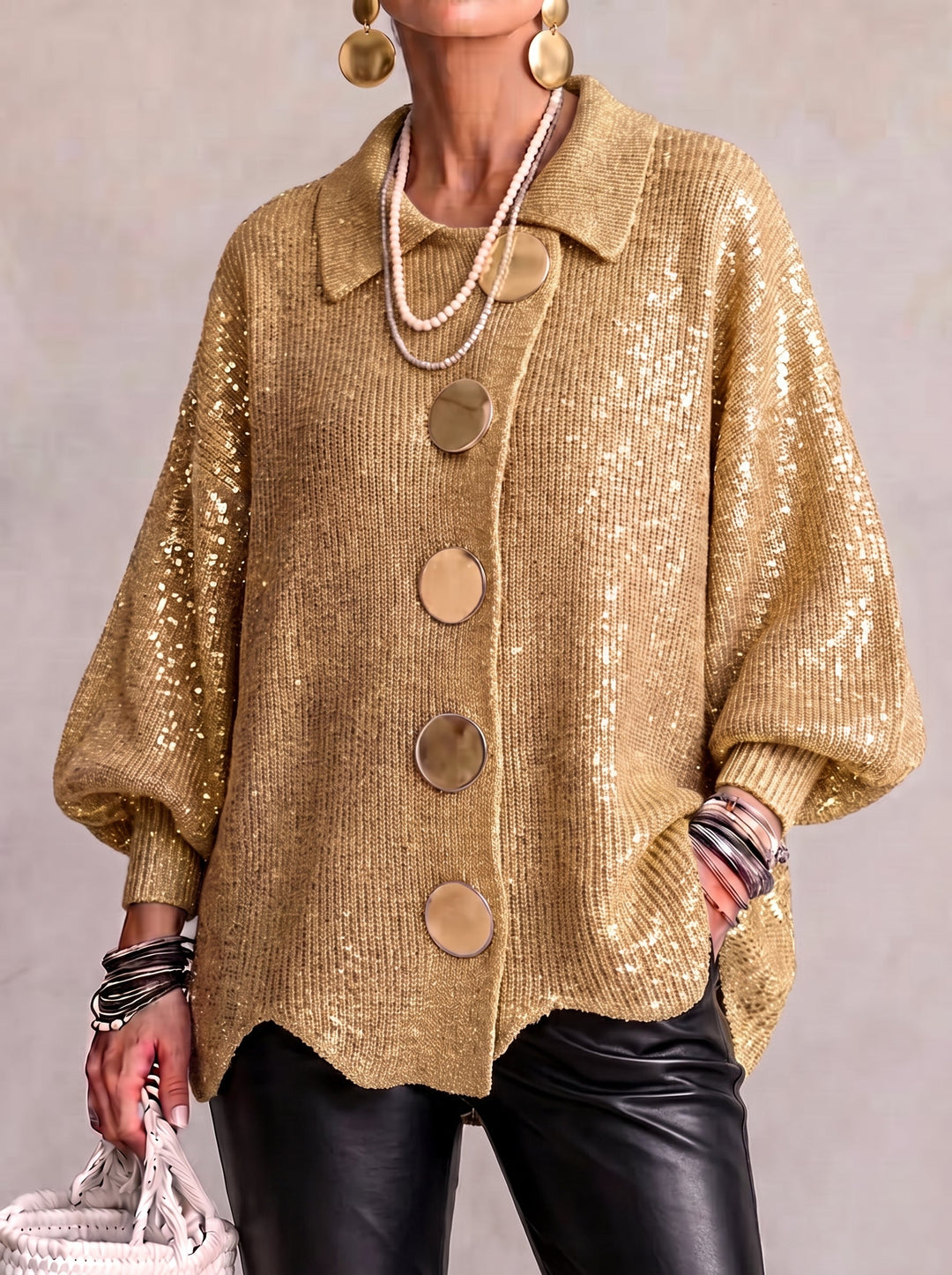 Isadora™ | Cardigan Oversize con Collo e Grandi Bottoni in Metallo