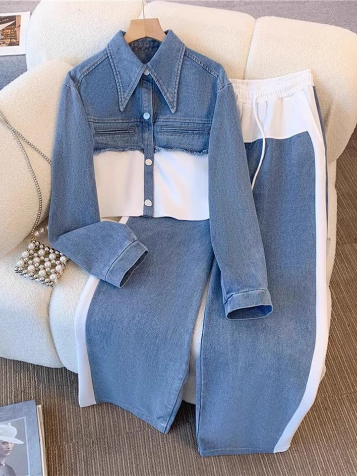 Holbrook™ | Giacca Cropped a Blocchi di Colore e Set di Pantaloni a Gamba Larga