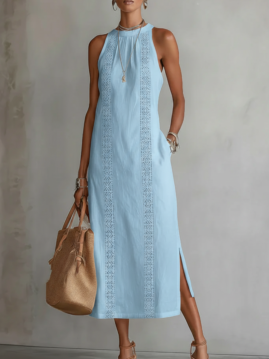 Jimena - Vestito midi in lino con colletto mao