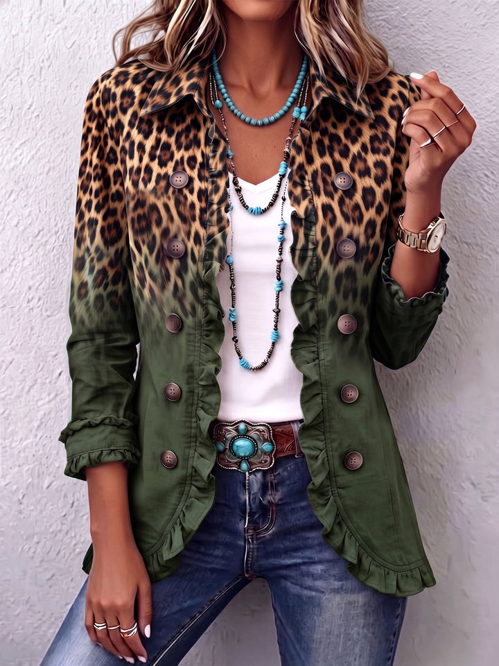 Elspeth™ | Giacca Blazer Ruffle Ombre Leopardo
