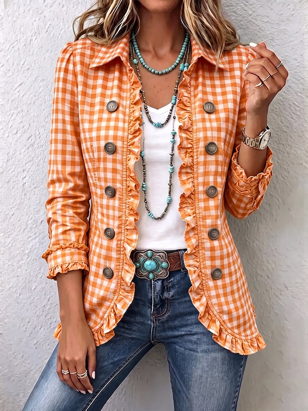 Charlene™ | Giacca Button-Down a Righe con Volant