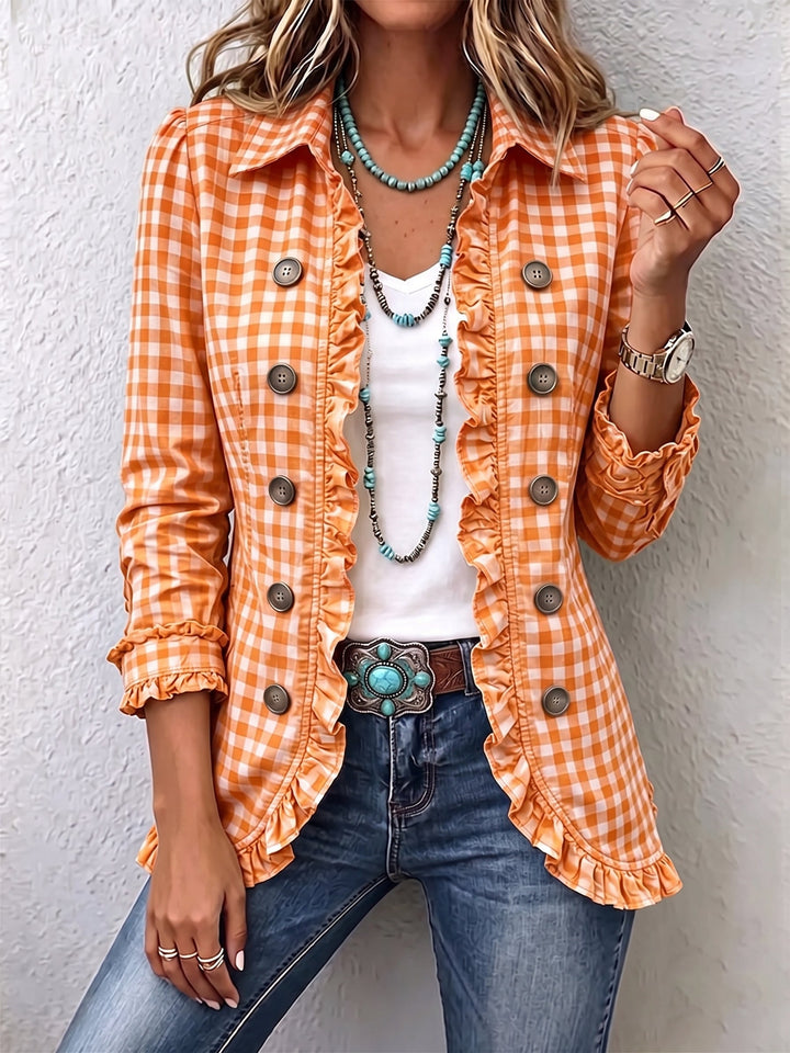 Charlene™ | Giacca Button-Down a Righe con Volant
