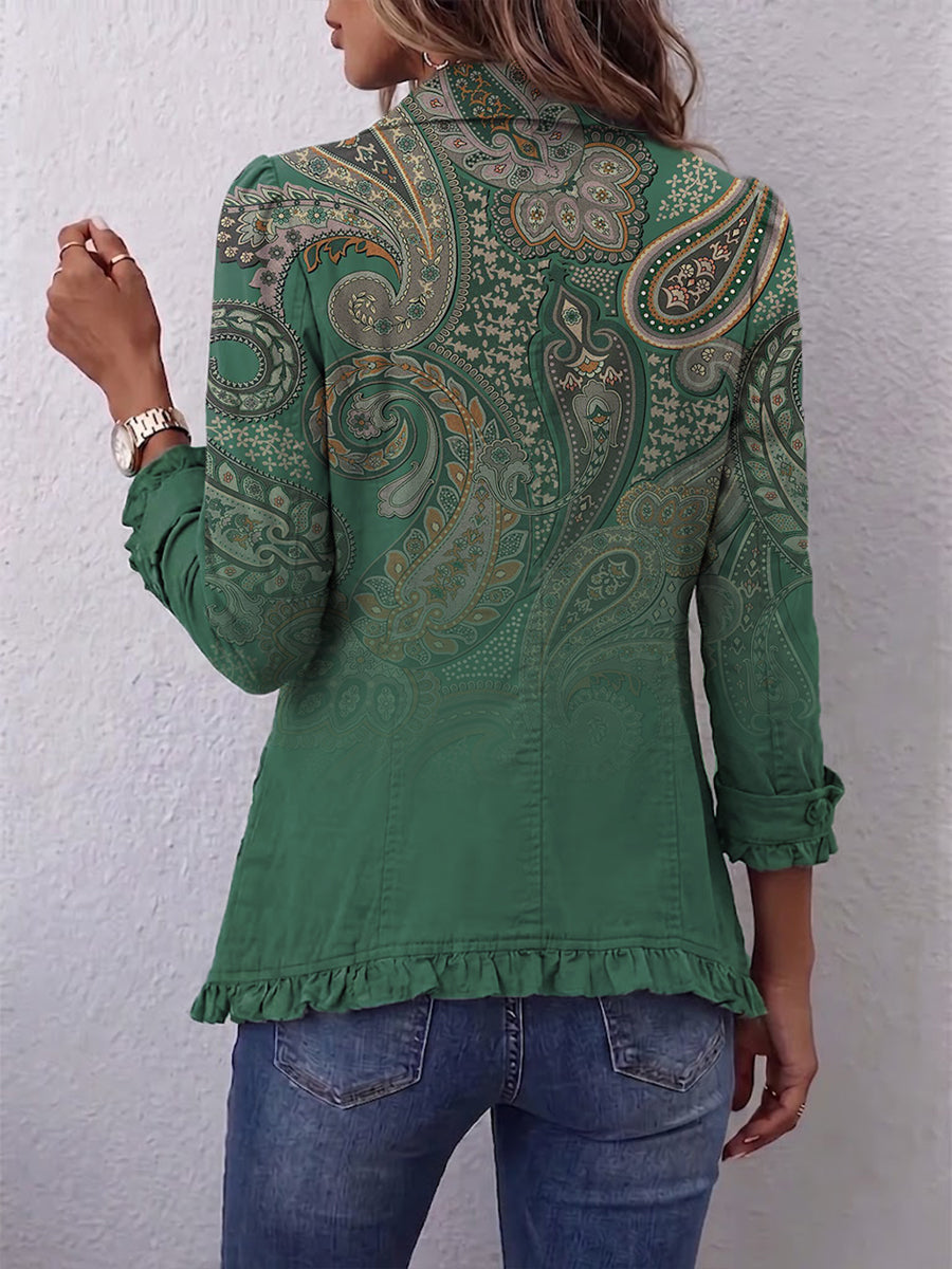 Jemara™ | Giacca Ruffled con Stampa Paisley Bohemien