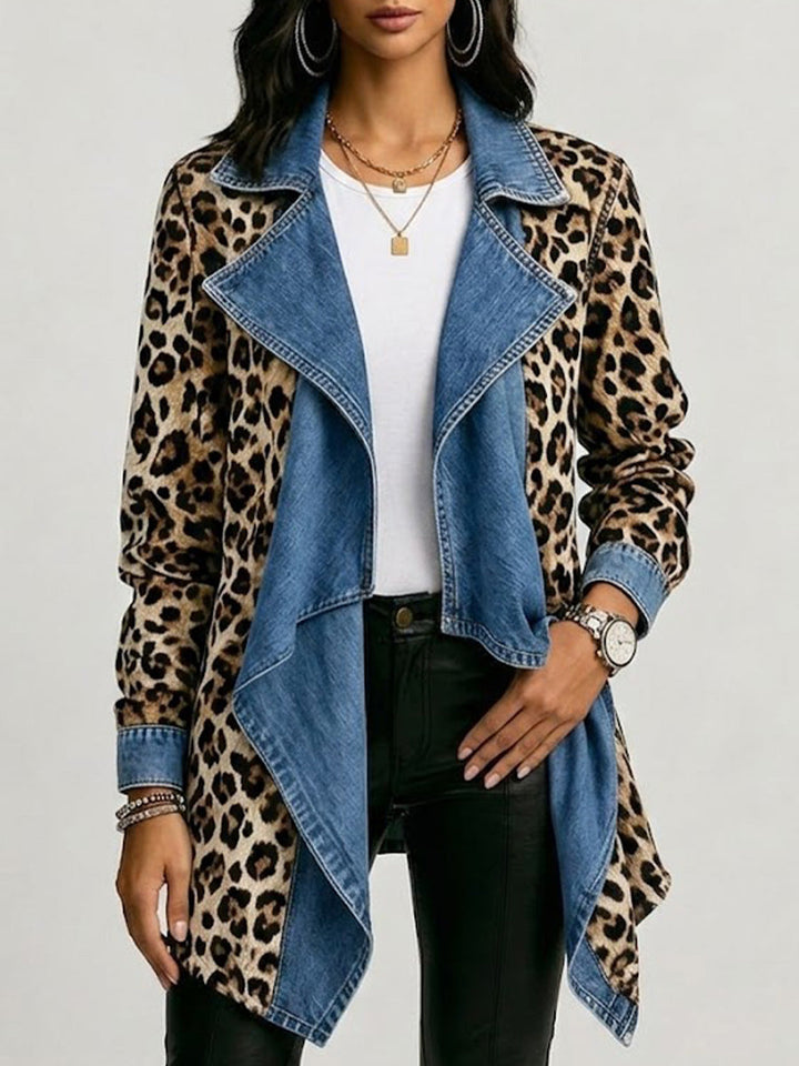 Sherilyn™ | Giacca a metà lunghezza con stampa leopardata e pannelli in denim lavato