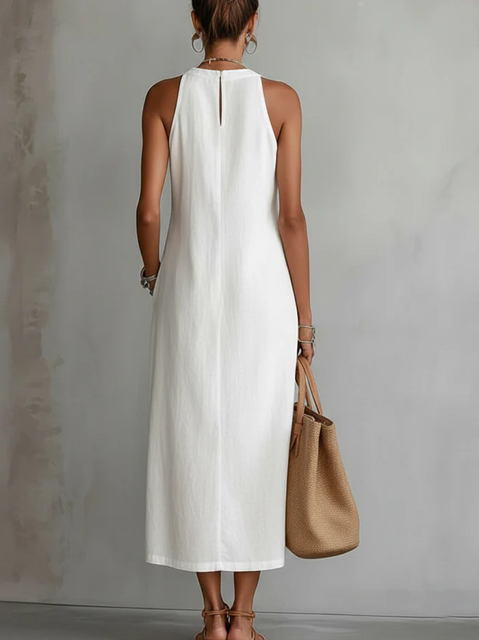 Jimena - Vestito midi in lino con colletto mao