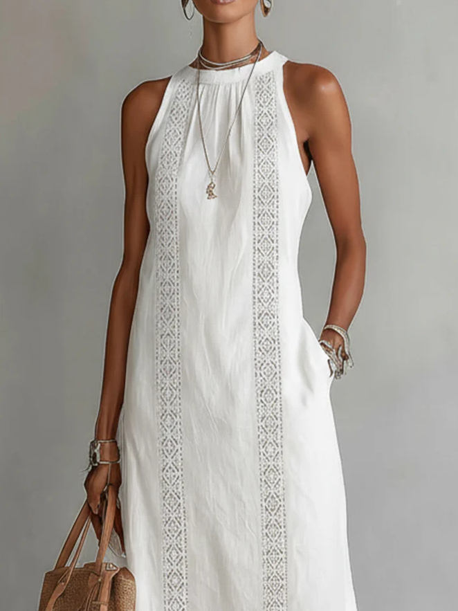 Jimena - Vestito midi in lino con colletto mao