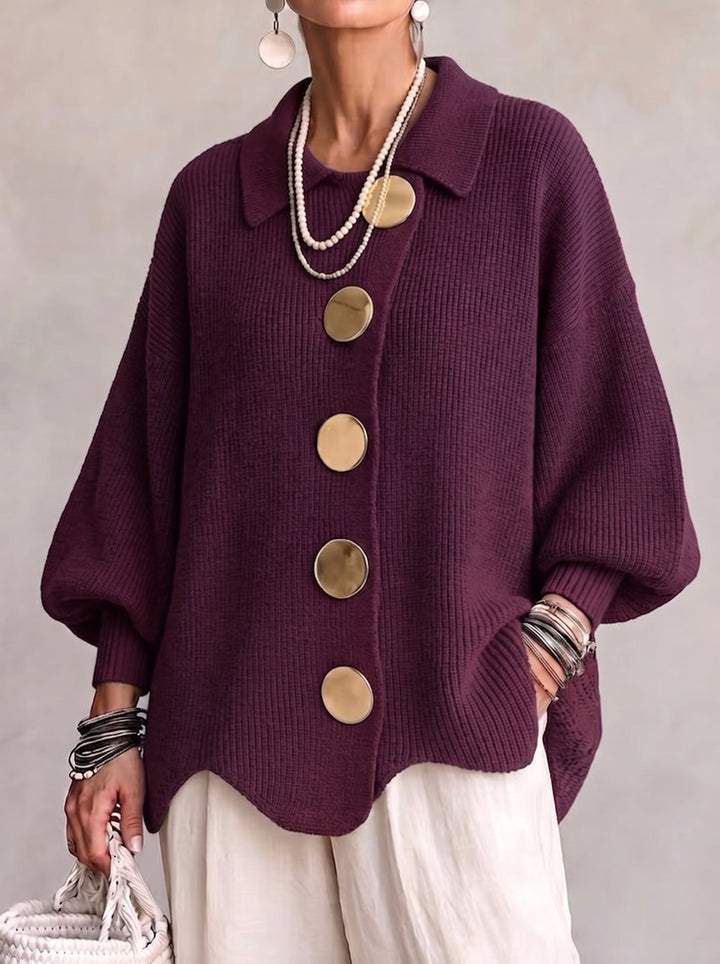 Isadora™ | Cardigan Oversize con Collo e Grandi Bottoni in Metallo