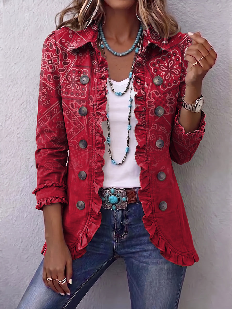 Criselle™ | Giacca Ruffled con Stampa Ombré Paisley Bohemien