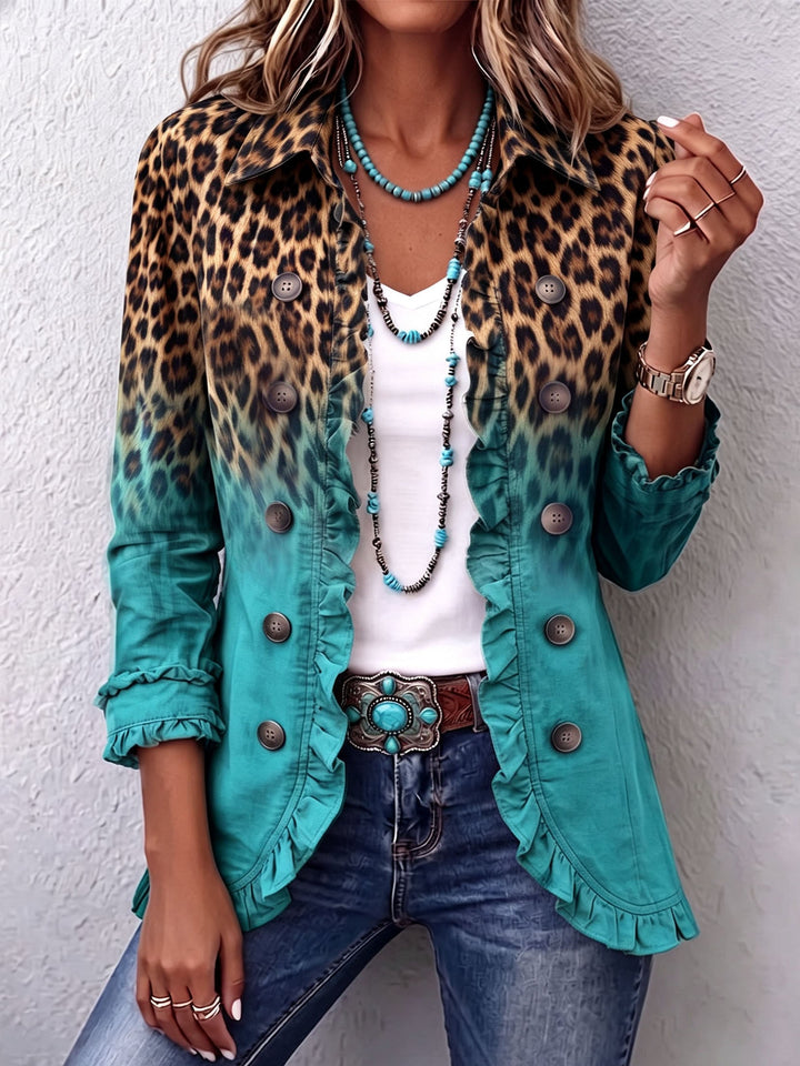 Elspeth™ | Giacca Blazer Ruffle Ombre Leopardo