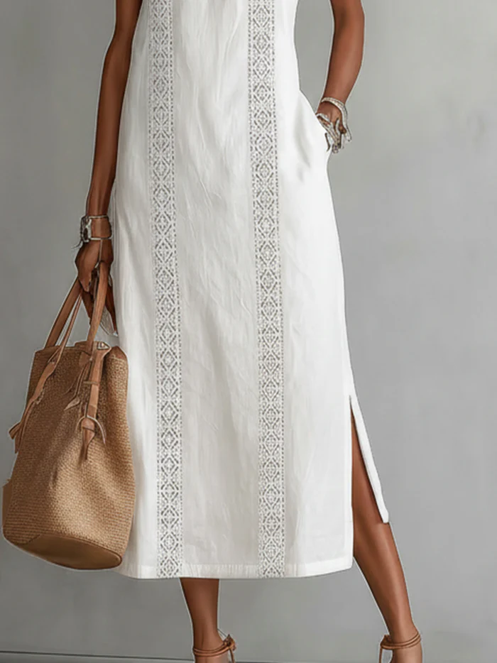 Jimena - Vestito midi in lino con colletto mao