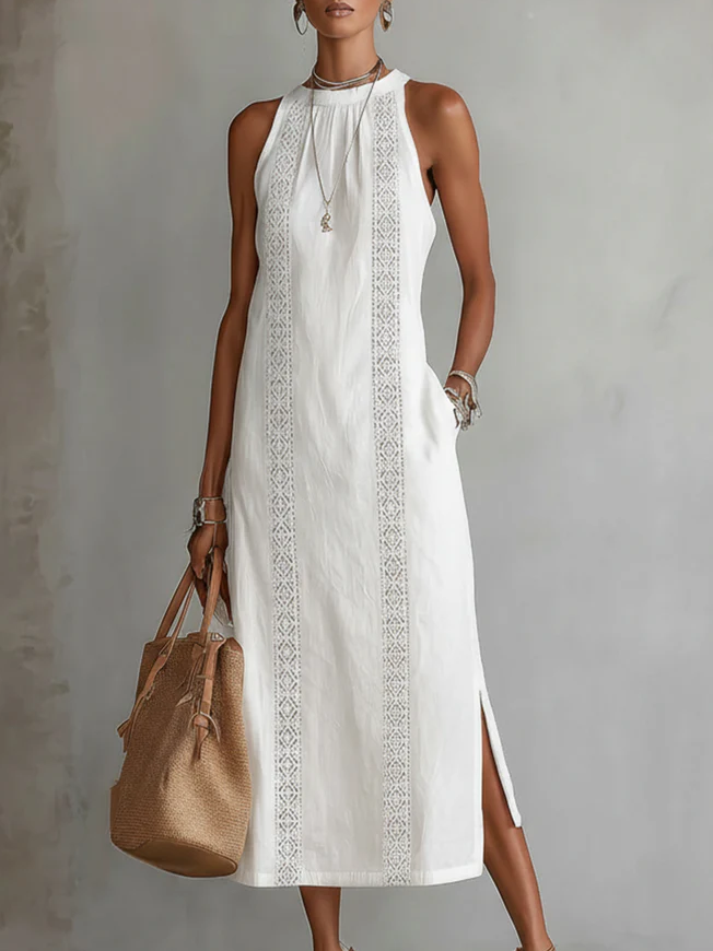 Jimena - Vestito midi in lino con colletto mao