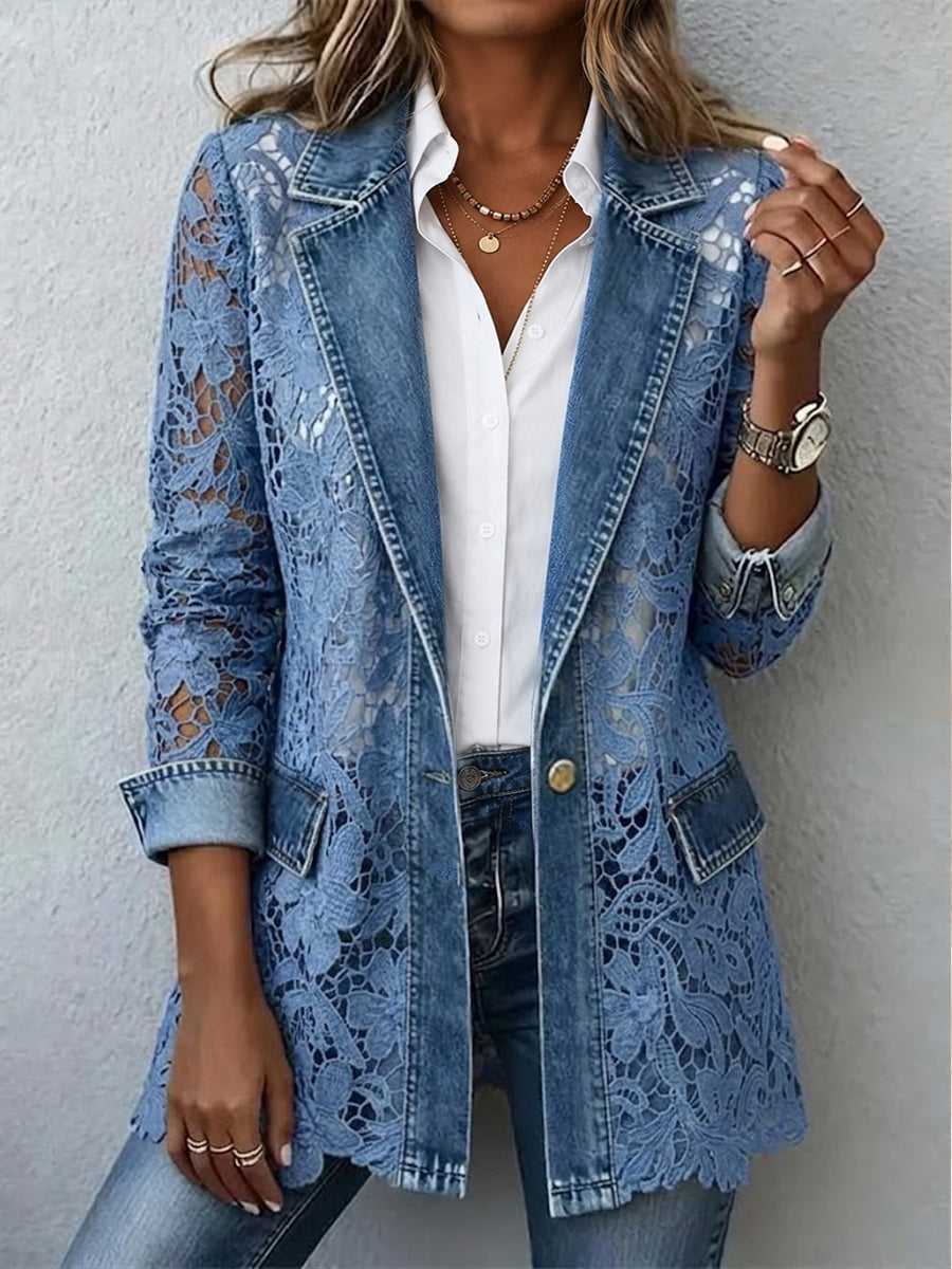 Lacinda™ | Giacca Blazer con Pannelli in Pizzo Floreale